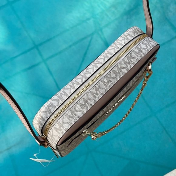 Michael Kors Jet Set Item Large East West Zip Chain Crossbody Powder Blush Multi - Picture 5 of 16